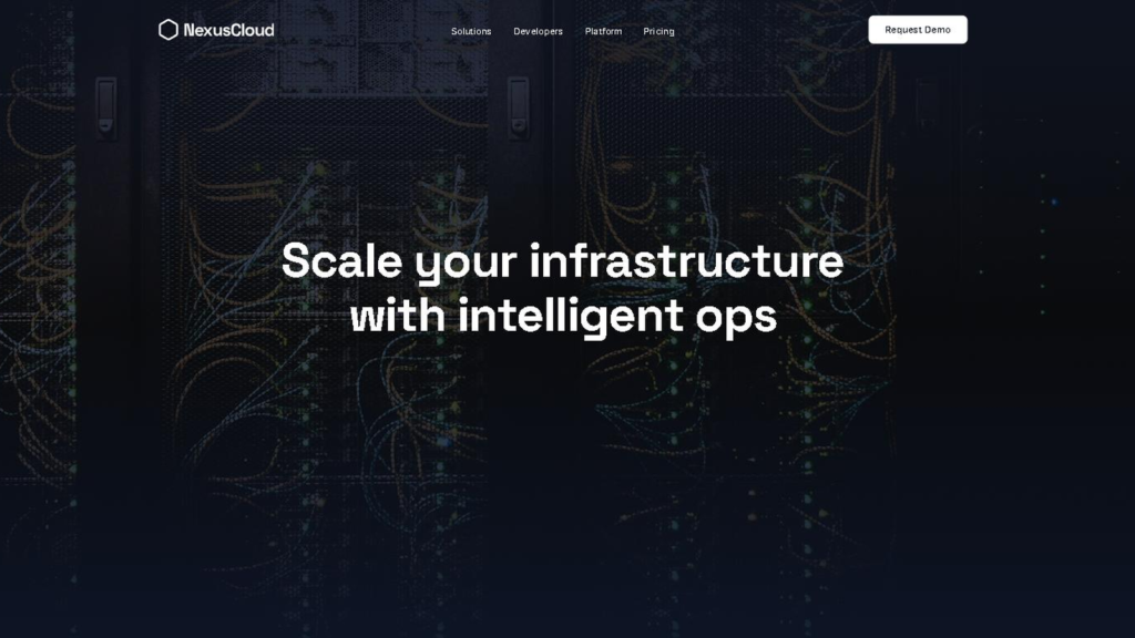 Technology website example: a dark software platform homepage with a “Scale your infrastructure with intelligent ops” headline